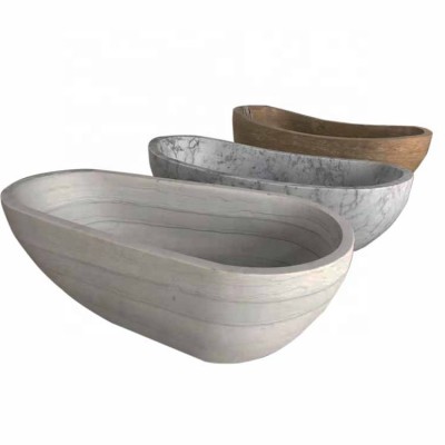 Freestanding white natural stone bath tub in stock